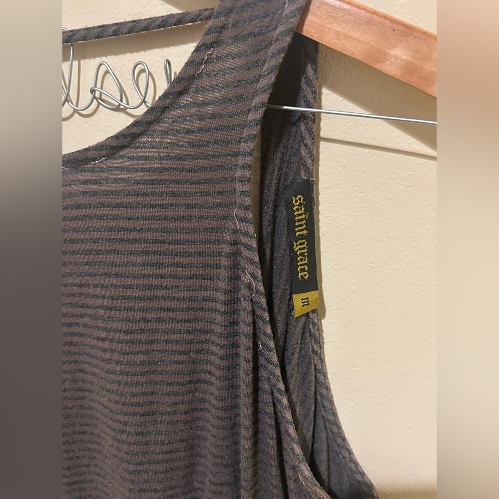 Saint Grace Brown Ribbed Tank Top with Black Stripes Open Back Size M - Picture 3 of 4